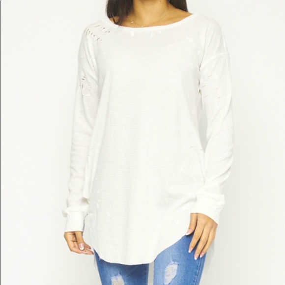 Sweaters - Long Sleeve distressed sweater